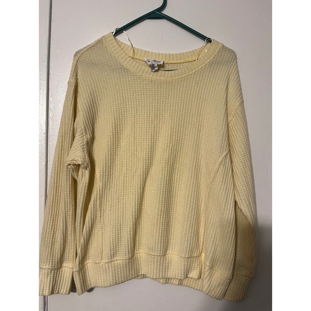 For The Republic Women Yellow Waffle Knit Pullover Crew Neck Sweater Small